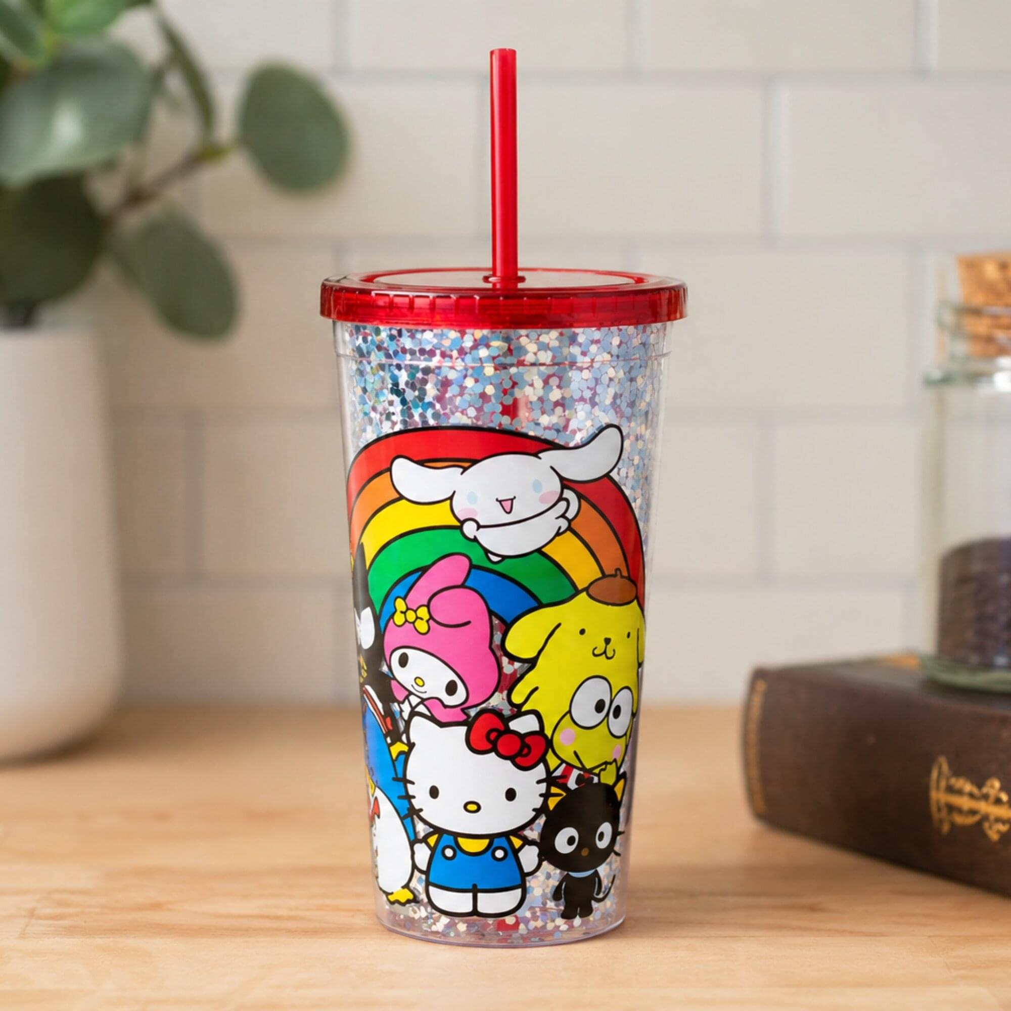 Alt View 6. Silver Buffalo - Sanrio Hello Kitty and Friends Rainbow 32-Ounce Carnival Cup With Lid and Straw - Multi-Colored.