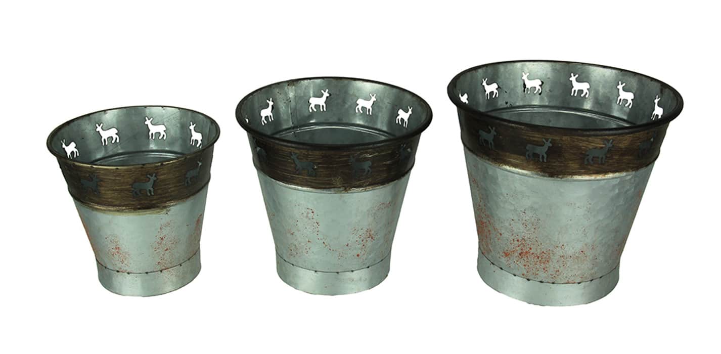 Zeckos - Rustic Metal Deer Cutouts Primitive Bucket Set of 3 - Gray price history on PriceWatchPro