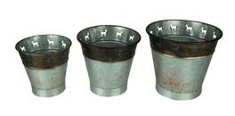 Zeckos - Rustic Metal Deer Cutouts Primitive Bucket Set of 3 - Gray