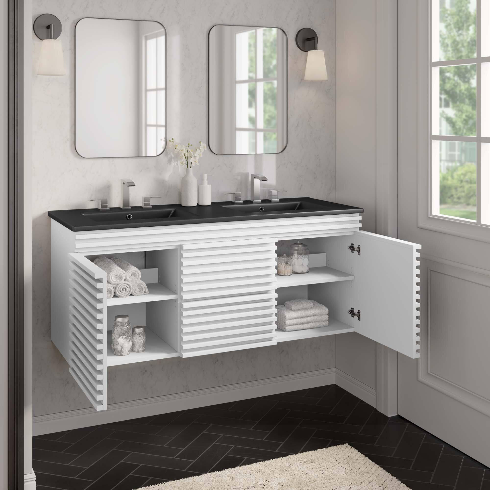 Back. Modway - Render 48" Wall-Mount Bathroom Vanity Basin Included by Modway - White Black.