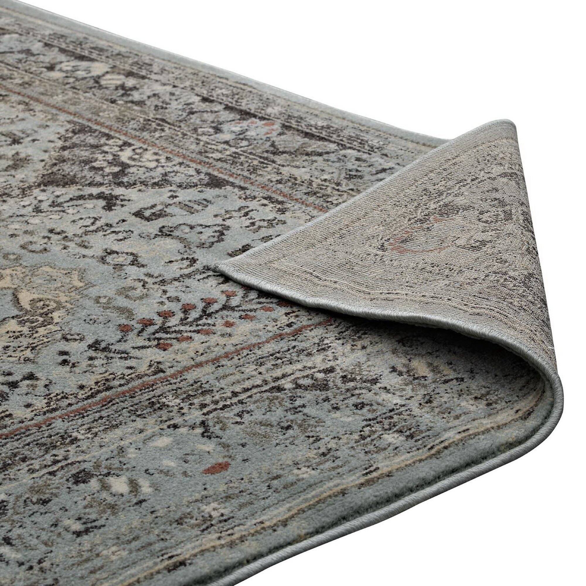 Alt View 4. Modway - Enye Distressed Vintage Floral Lattice Area Rug - Brown and Silver Blue.