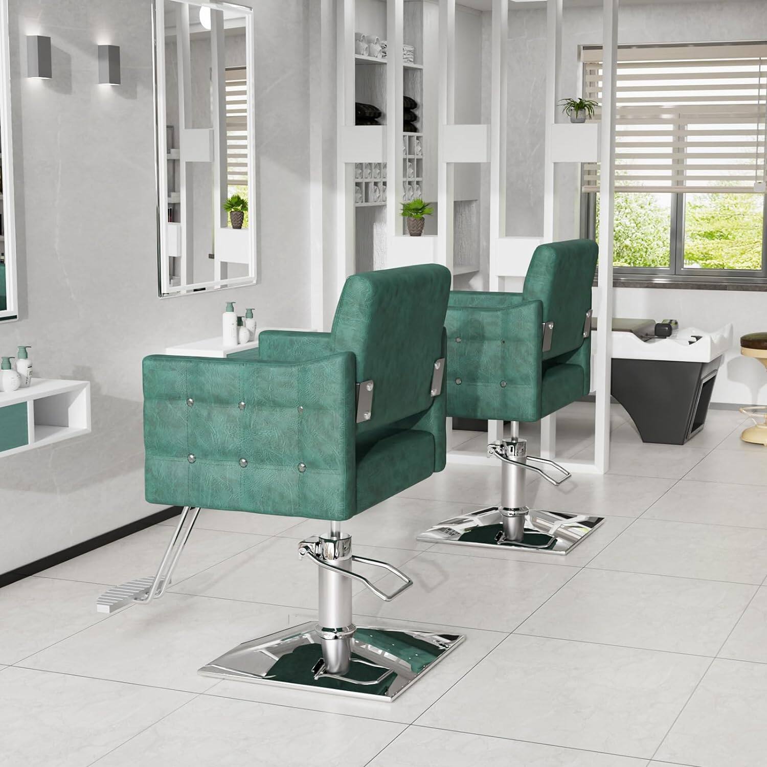 Left. Winado - Heavy Duty Hydraulic Barber Chair Salon Chair Tattoo Chair with Crystal Button Tufted, Footrest for Barber Hair Stylist - Green.