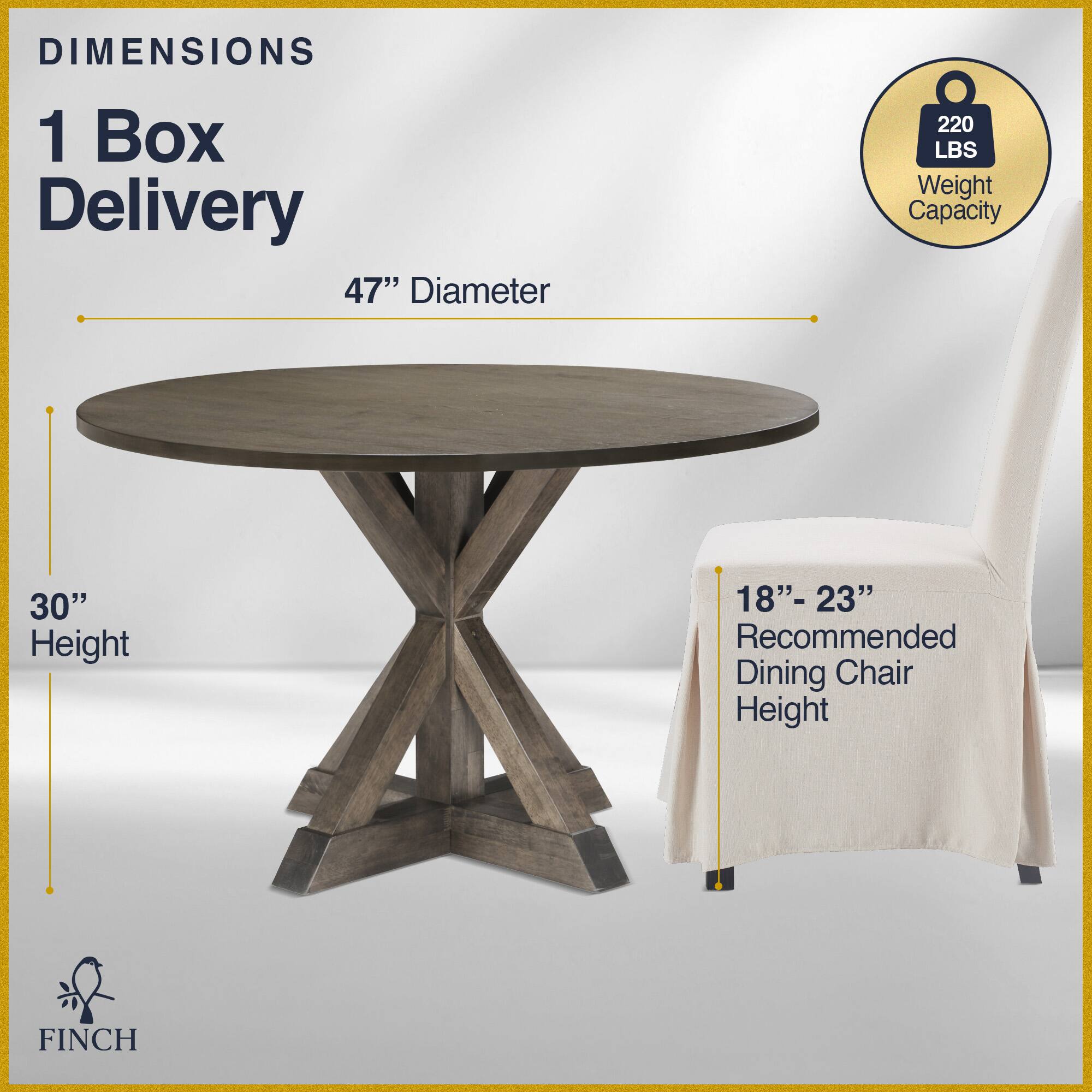 Angle. Finch - Alfred Round Modern Farmhouse Rubberwood Table - Rustin Brown.