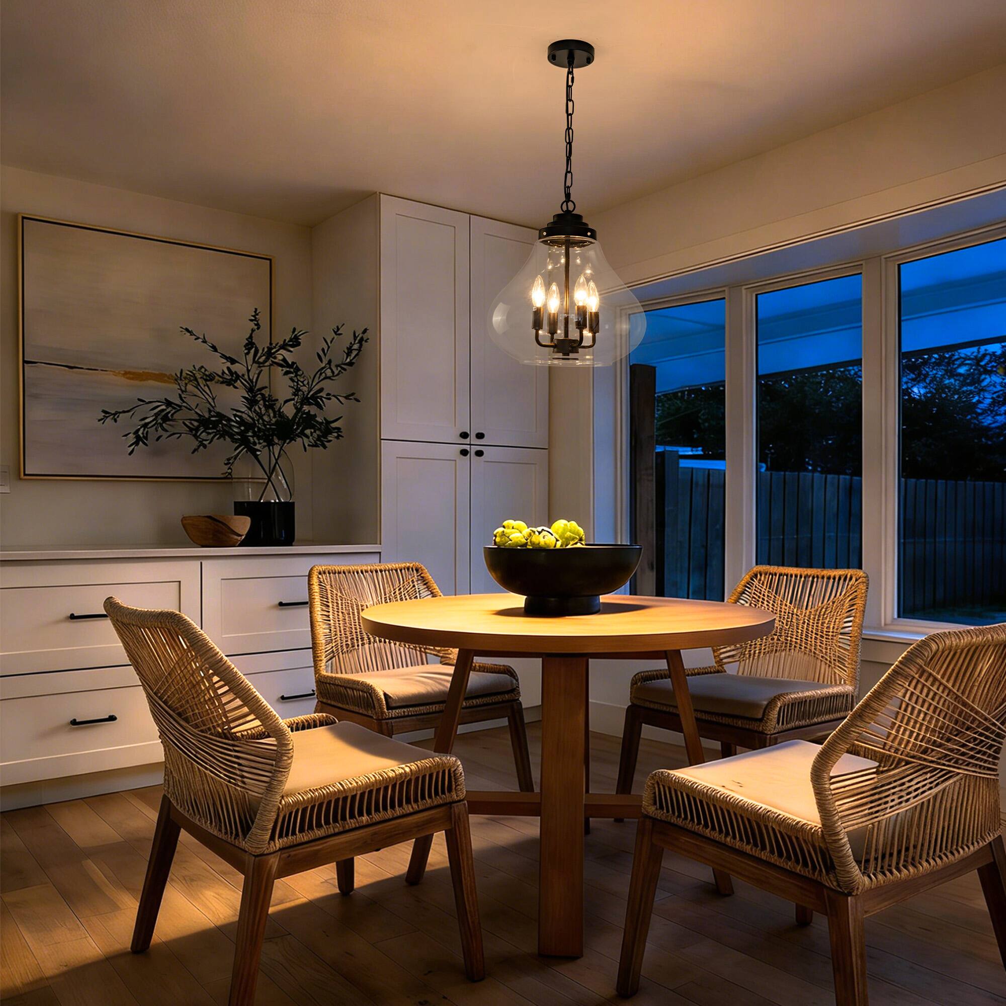 Left. RYHNUYNE - 13.77" Black Glass Pendant Light - Adjustable Industrial Hanging Light Fixture for Kitchen Island, Dining Room, Foyer.