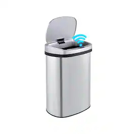 Innovaze - 13 Gal./50 Liter Stainless Steel Oval Motion Sensor Trash Can - Silver