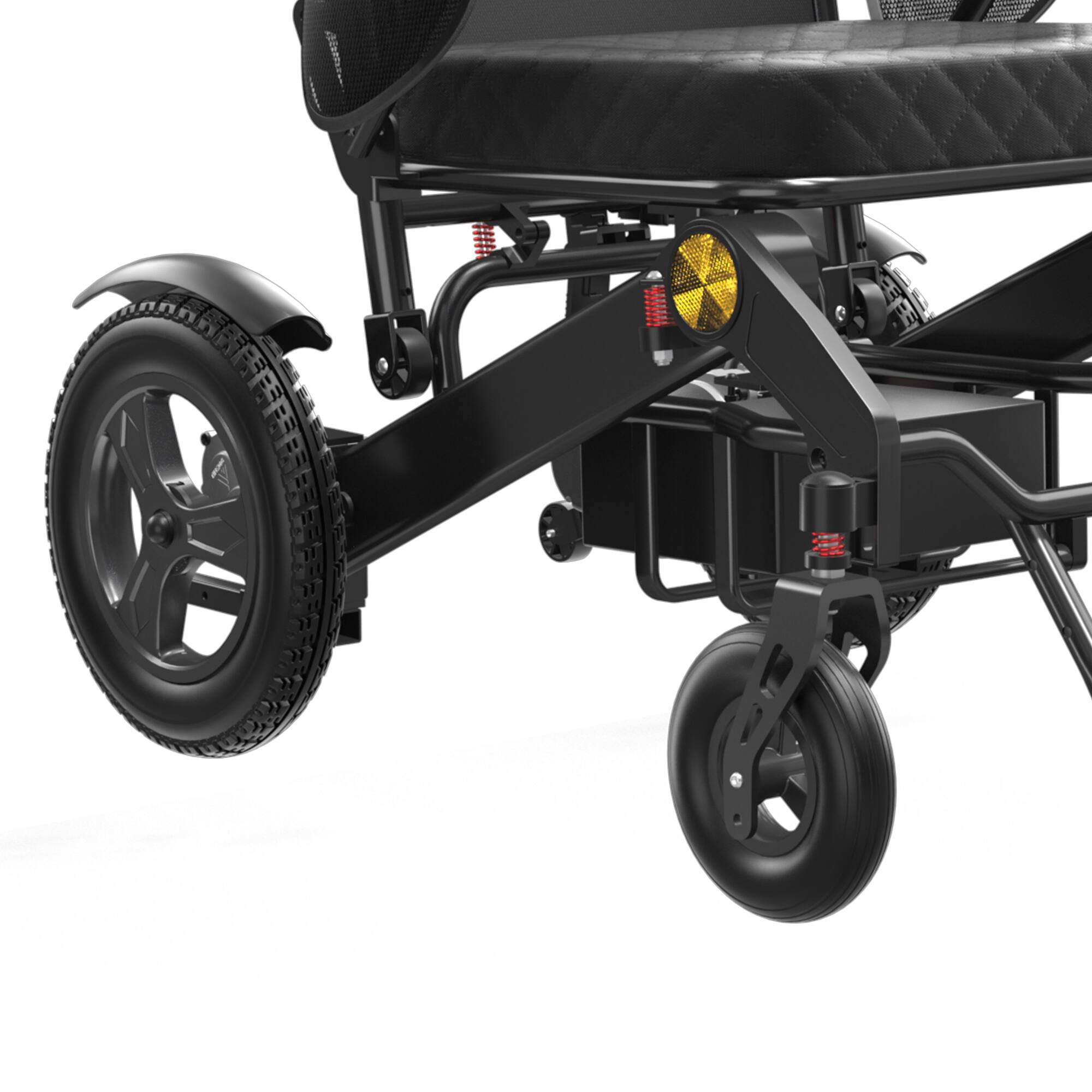 Left. KERDOM - 68lbs Foldable Motorized Electric Wheelchair for Adult Senior, All Terrain Long Range Intelligent Climbing Wheelchair - Black.