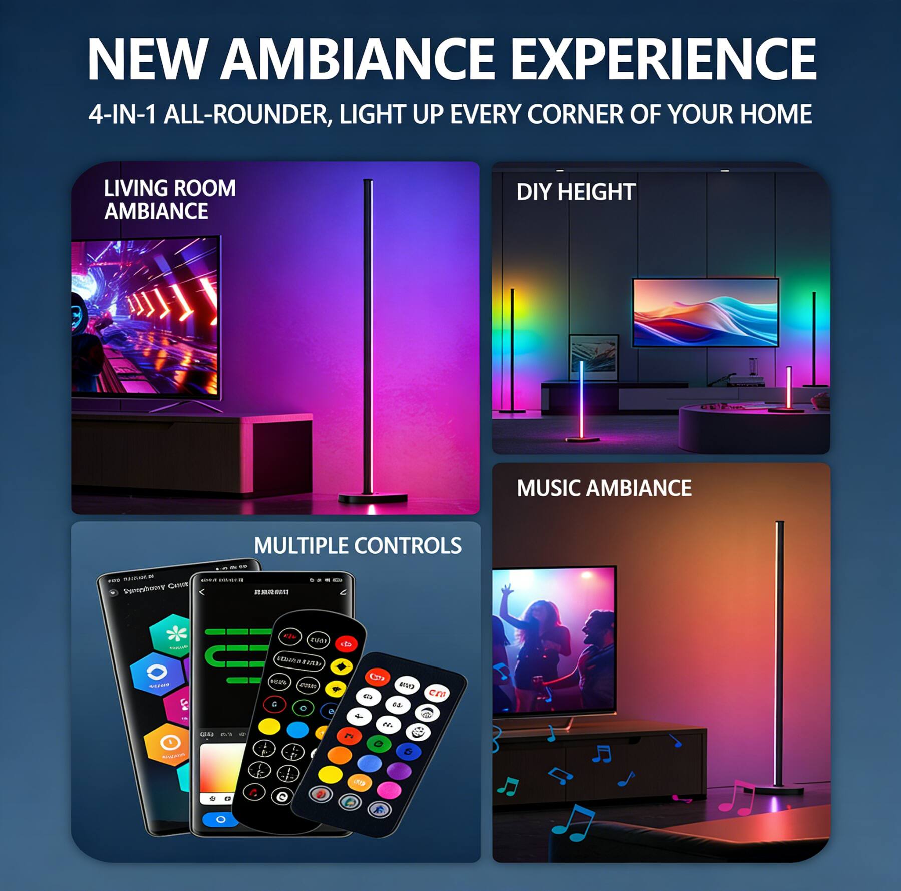COWIN RGB LED Corner Floor Lamp with Remote Control 16 Million Colors ...