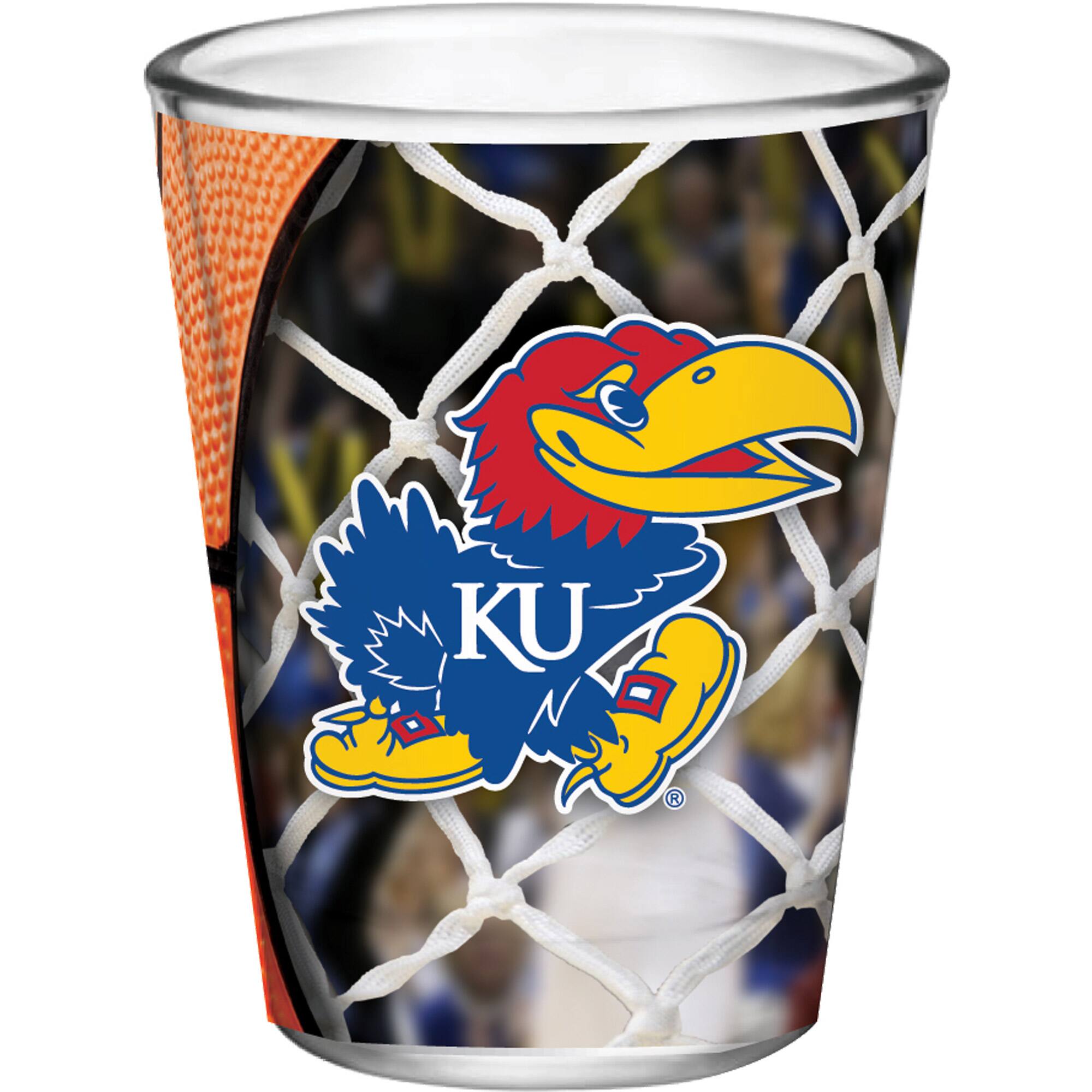 Alt View 1. Indigo Falls - Kansas Jayhawks 2oz. Basketball Collector Shot Glass - Multicolor.