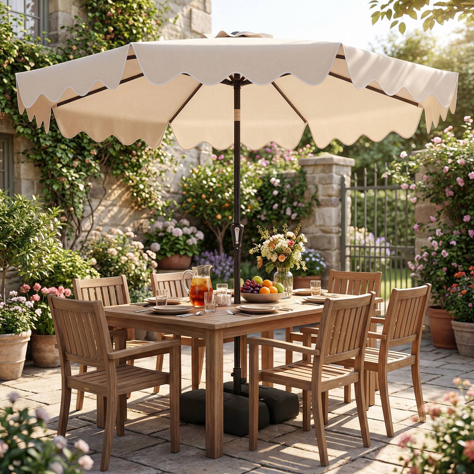 Alt View 4. Costway - Costway 9 FT Patio Umbrella with Weighted Base Sandbags Push Button Tilt Crank Sturdy Ribs - Beige.