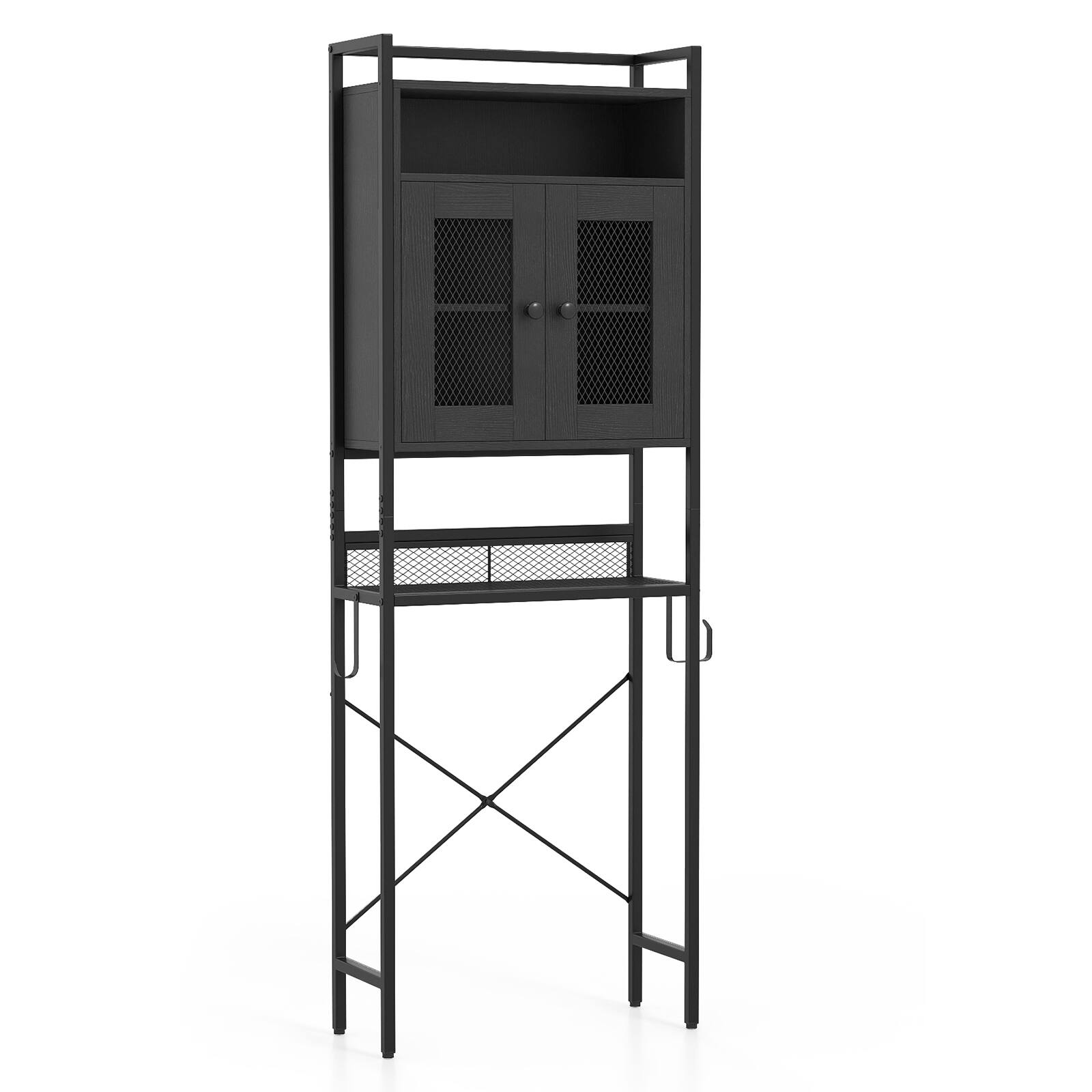 Alt View 9. Gymax - Gymax Over The Toilet Cabinet Bathroom Toilet Storage Organizer w/ Double Door Cabinet - Black.