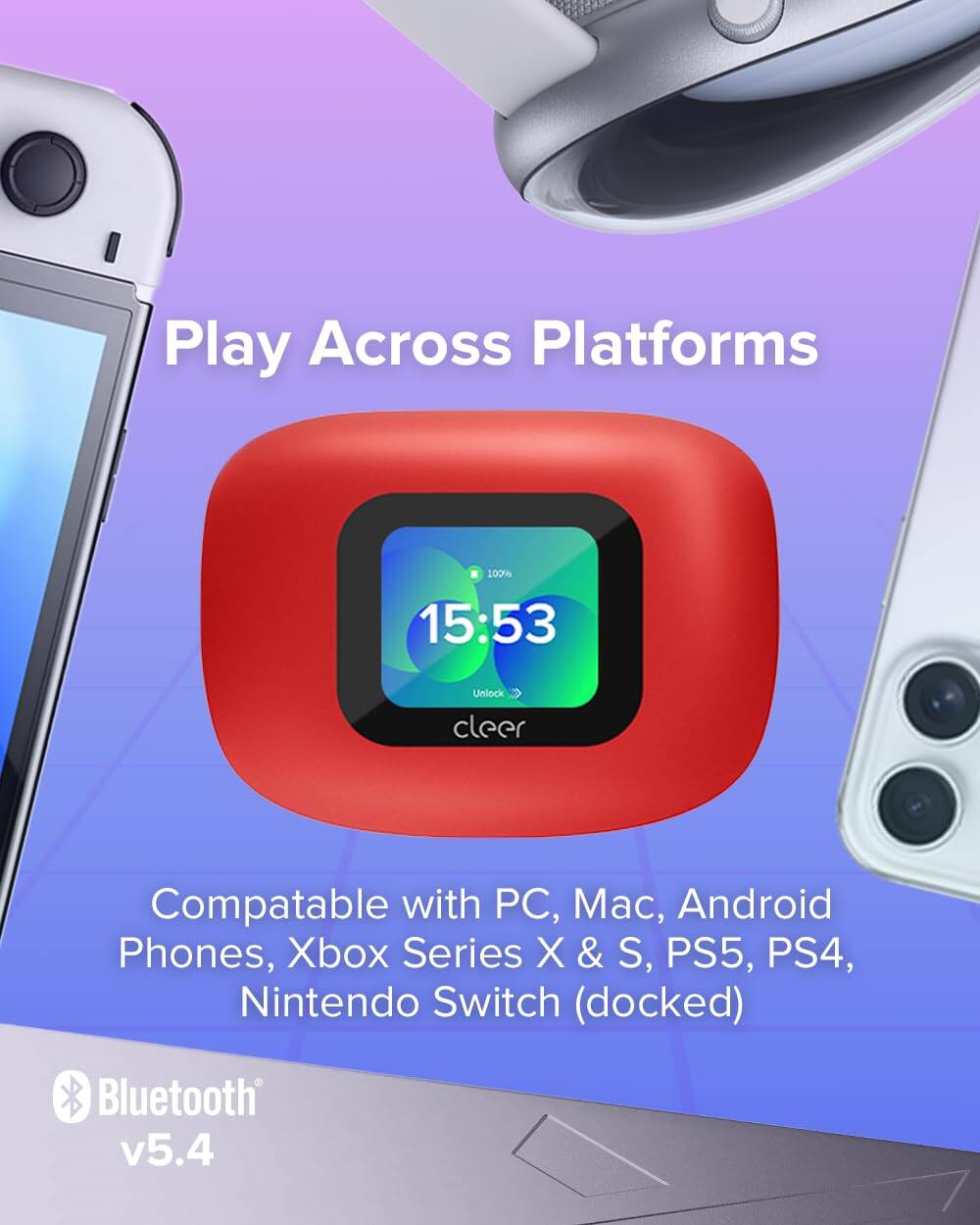 Play Across Platforms

Compatable with PC, Mac, Android Phones, Xbox Series X & S, PS5, PS4, Nintendo Switch (docked)

Bluetooth v5.4