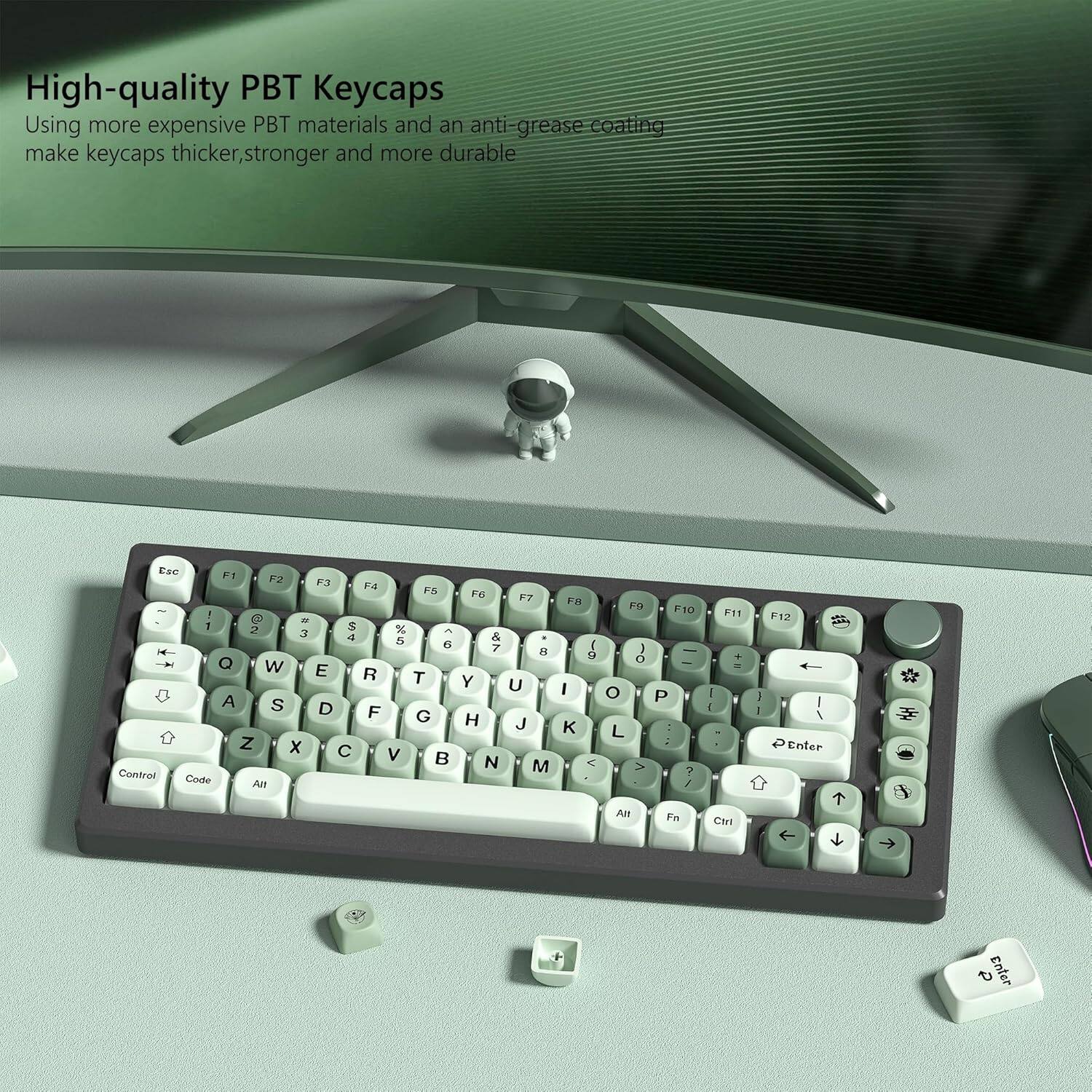 High-quality PBT Keycaps

Using more expensive PBT materials and an anti-grease coating make keycaps thicker, stronger and more durable