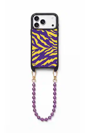 Front. Cordée Cases - Louisiana State University Phone Wristlet Set - iPhone 17 Pro Max - Purple Tiger.