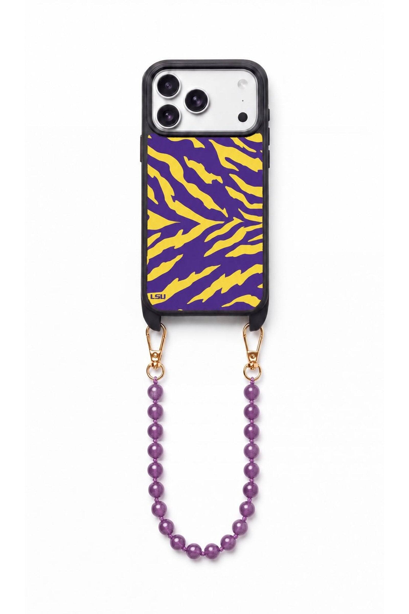 Front. Cordée Cases - Louisiana State University Phone Wristlet Set - iPhone 17 Pro Max - Purple Tiger.