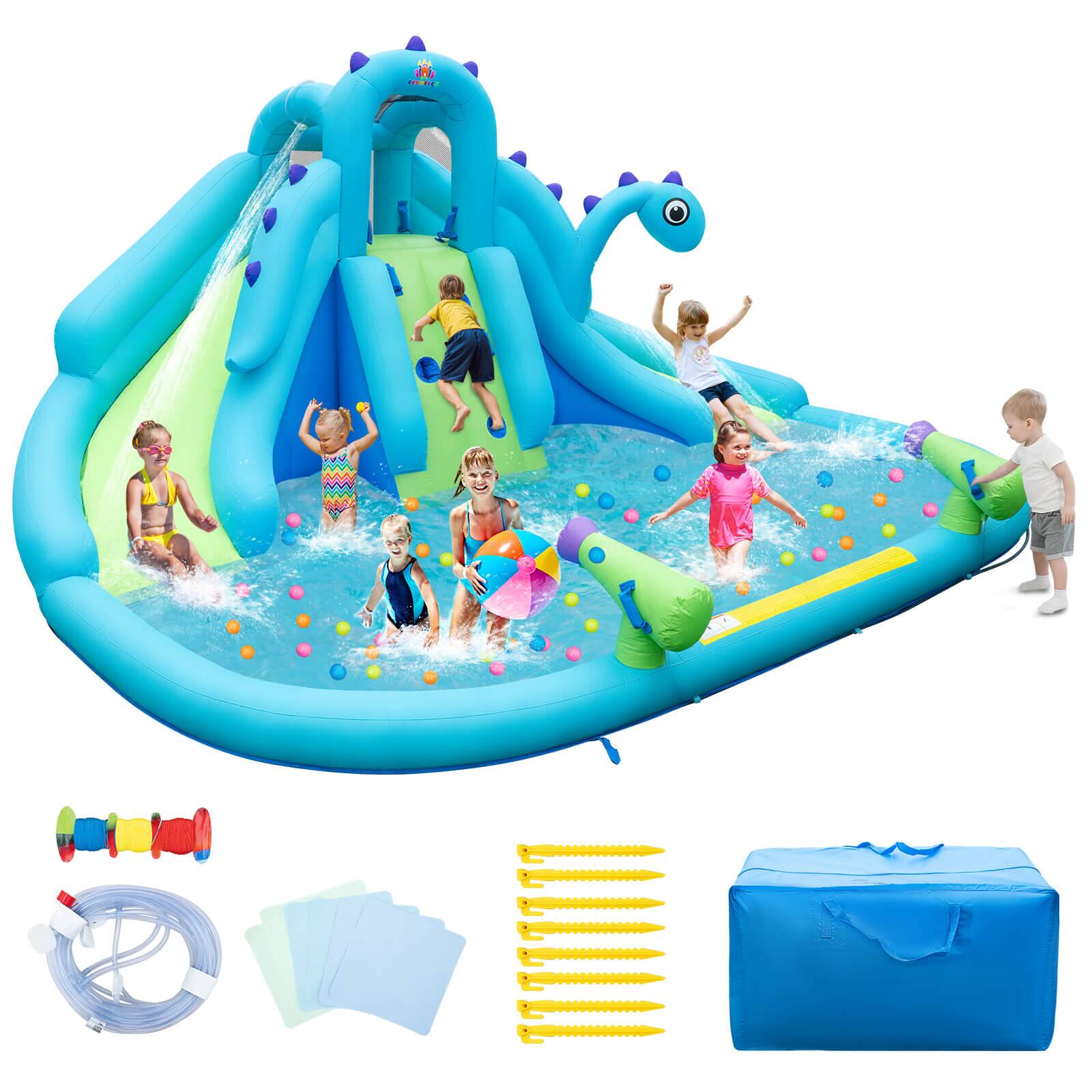 Alt View 9. Costway - Inflatable Water Slide Blowup Water Park with Dual Slides Without Blower - Multicolor.