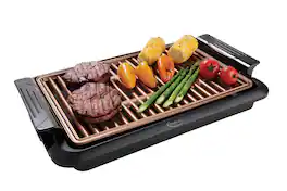 Betty Crocker - Indoor Smokeless Grill, 10 x 15 inch Copper Coated Nonstick Cooking Surface - Black