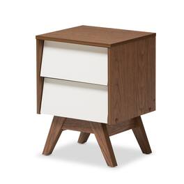 Baxton Studio - Hildon Mid-Century Modern Wood 2-Drawer Storage Nightstand - White/"Walnut" Brown