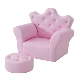 Qaba - Kids Sofa Set, Children's Upholstered Sofa, Footstool, Princess Sofa, Diamond Decorations, Baby Sofa Chair, Toddlers - Pink