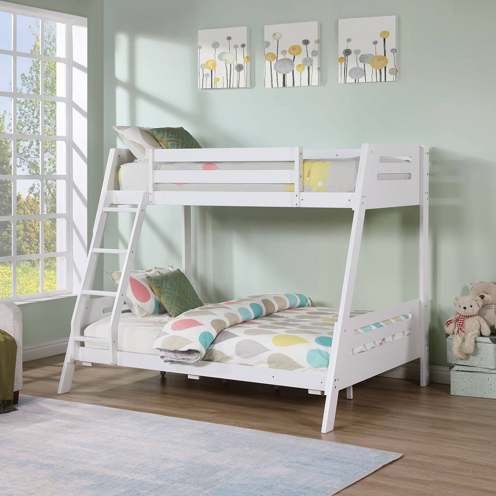 Back. Vaczon - Twin/Full Bunk Bed, Solid Wood Construction, Safety Guardrails and Built-In Underbed Storage Drawers - White.