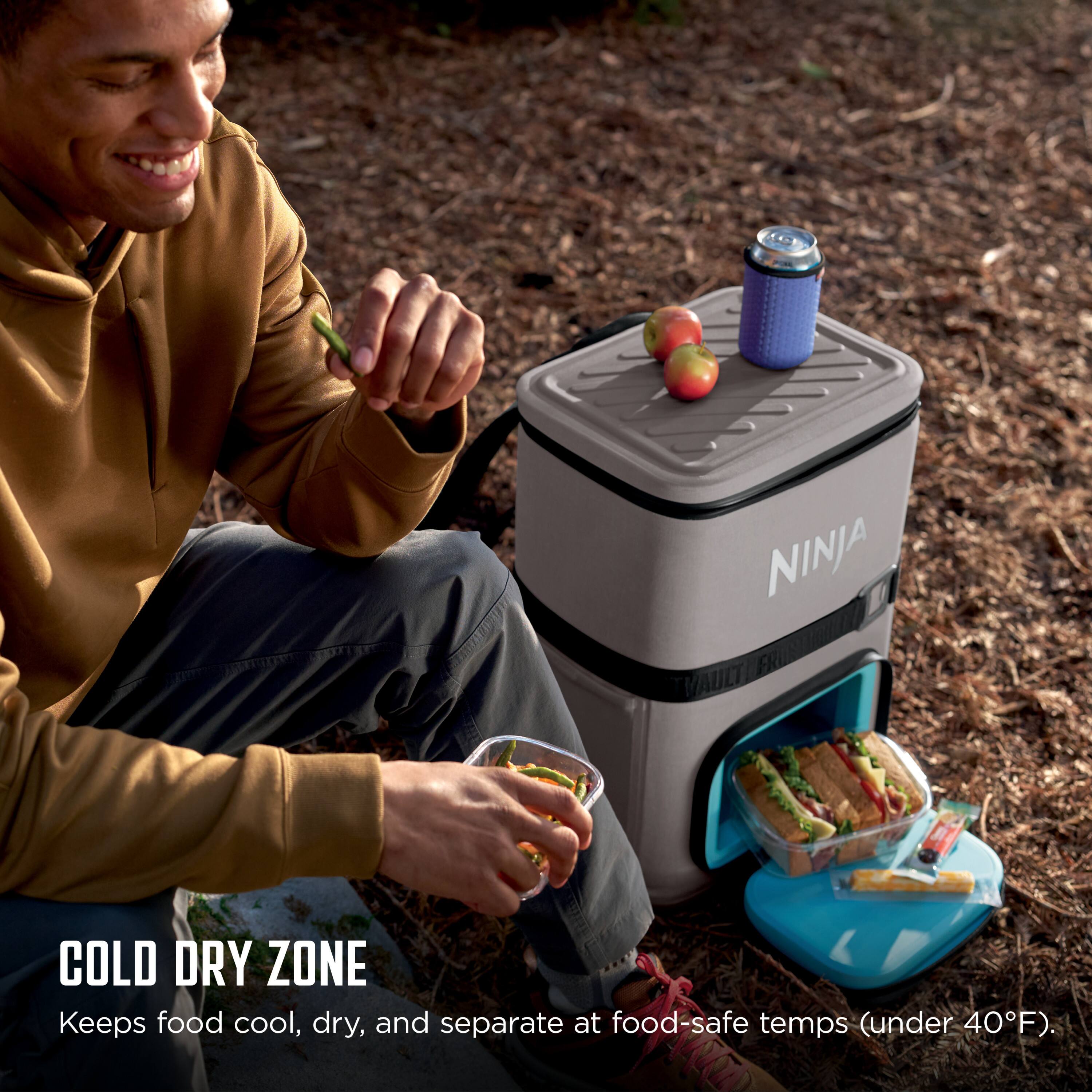 NINJA VAULT COLD DRY ZONE  
Keeps food cool, dry, and separate at food-safe temps (under 40°F).