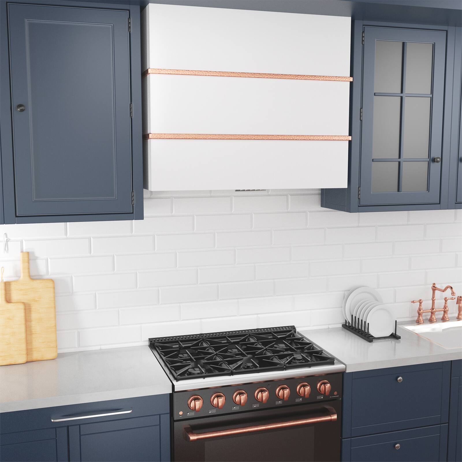 Alt View 4. Akicon - Akicon 36 in Stainless Steel Range Hood with Powerful Vent Motor, 600 CFM, 3 Speed, Wall Mount, in White with Copper - White with Copper.