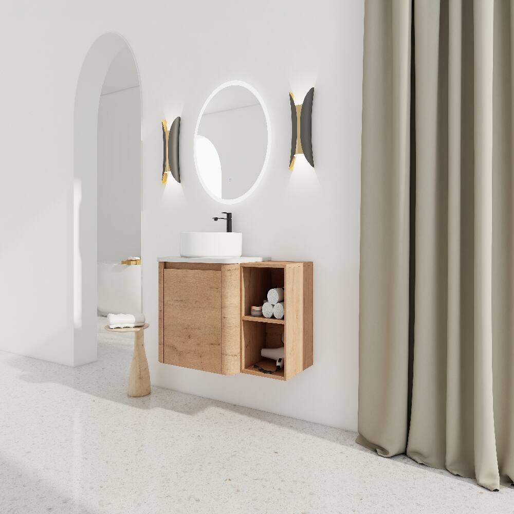 Back. Loheer - Loheer 36 inch wall mounted bathroom vanity Imitative Oak Ceramic Sink - Imitative Oak.