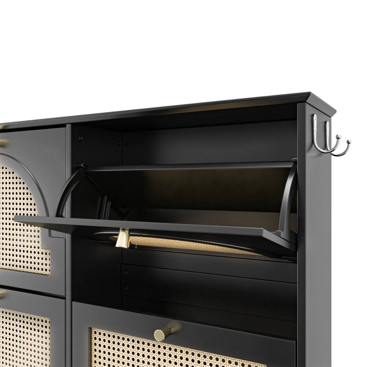 Alt View 5. HTUTWOO - Shoe Cabinet with 4 Rattan Doors & Anti-Tip Design - Entryway Freestanding Shoe Storage for Hallway, Living Room - Black.