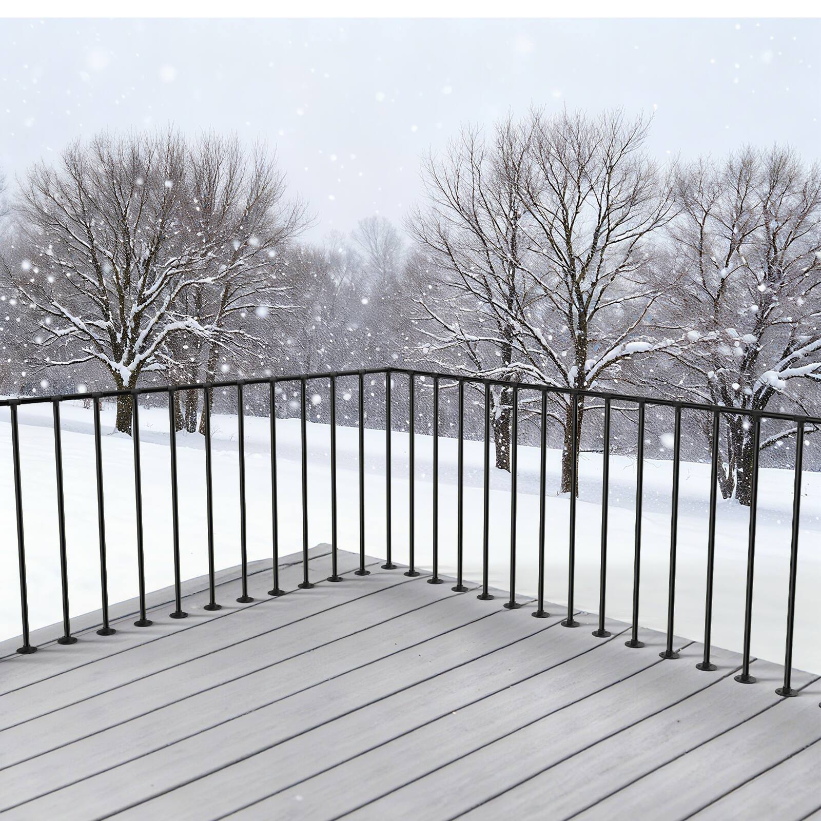 Front. Oumilen - Black Industrial Pipe Platform Handrail, Freestanding 90° Bendable Balcony Guard Railing - Black.