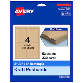 Avery - Printable Postcards, 3.5" x 5", Kraft 200ct - Brown