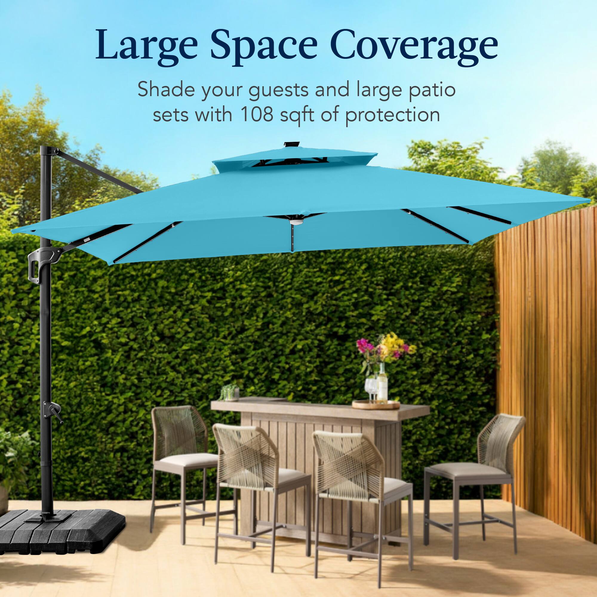 Large Space Coverage  
Shade your guests and large patio sets with 108 sqft of protection