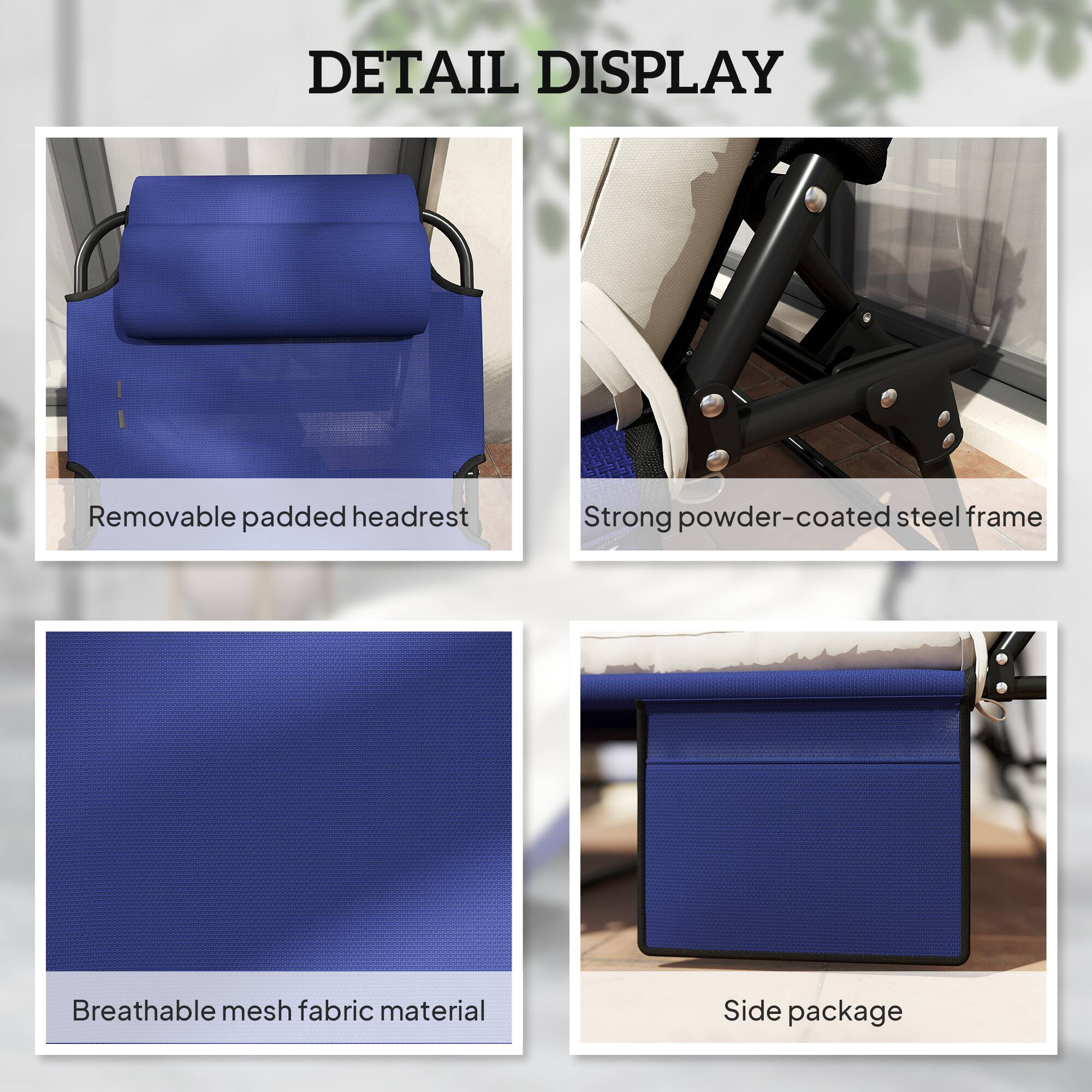 DETAIL DISPLAY

Removable padded headrest
Strong powder-coated steel frame
Breathable mesh fabric material
Side package
