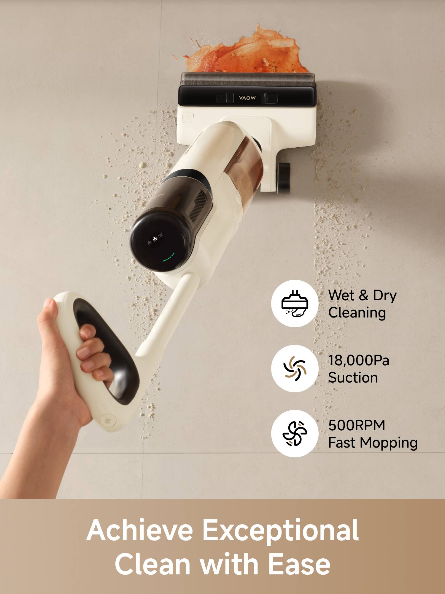 VAOW H Wet & Dry Cleaning 18,000Pa Suction 500RPM Fast Mopping Achieve Exceptional Clean with Ease