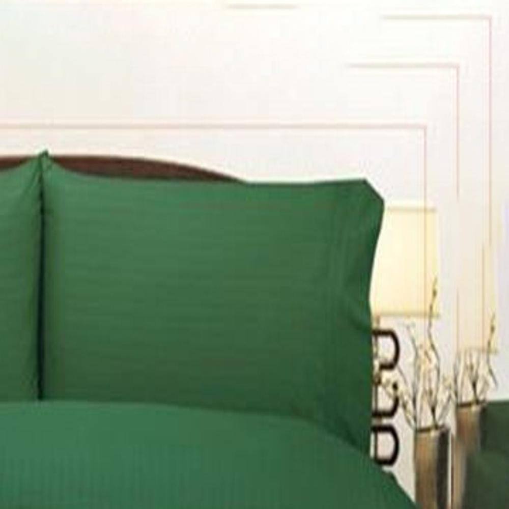 Alt View 1. Plazatex - Plazatex Embossed Dobby Stripe 90GSM Microfiber Sheet Set - Queen 60x80", Dark Green - Dark Green.