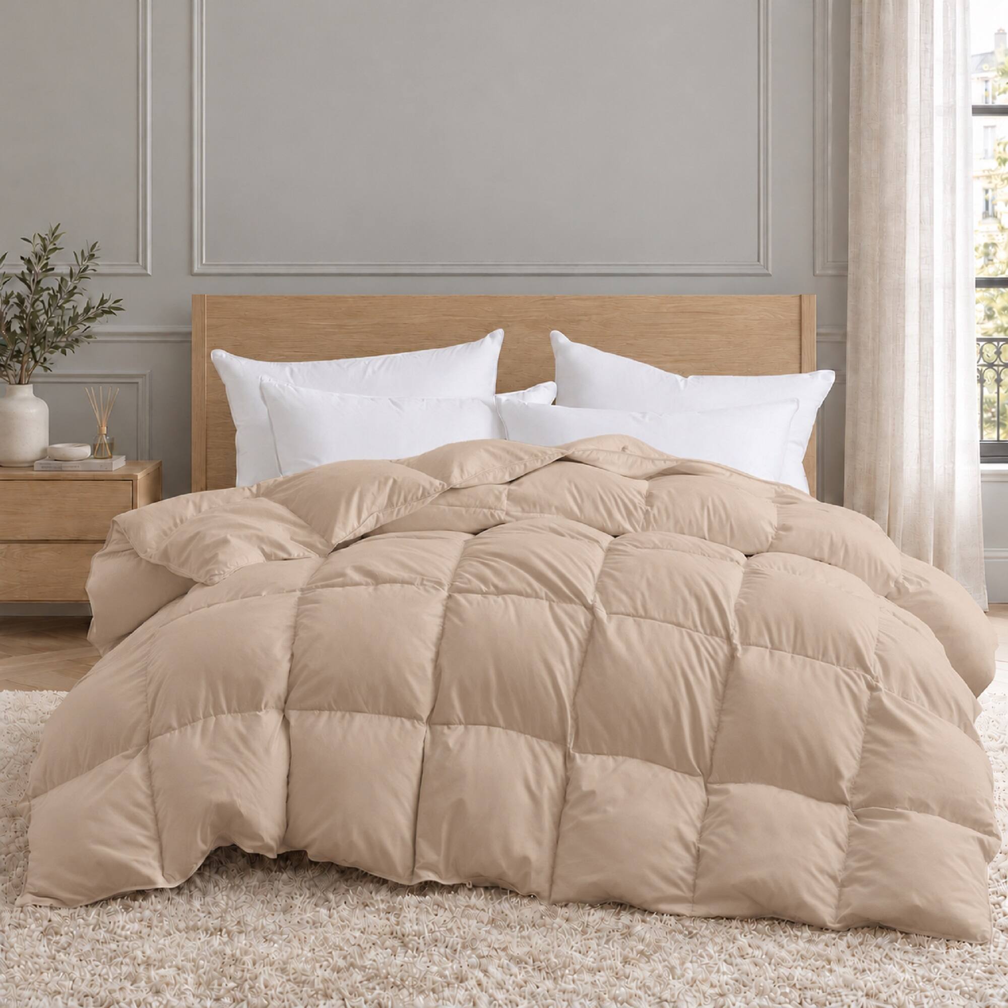 Front. Peace Nest - Peace Nest Heavyweight Extra Warmth White Goose Feather Down Fiber Duvet Comforter Insert, Tan, King - Tan.