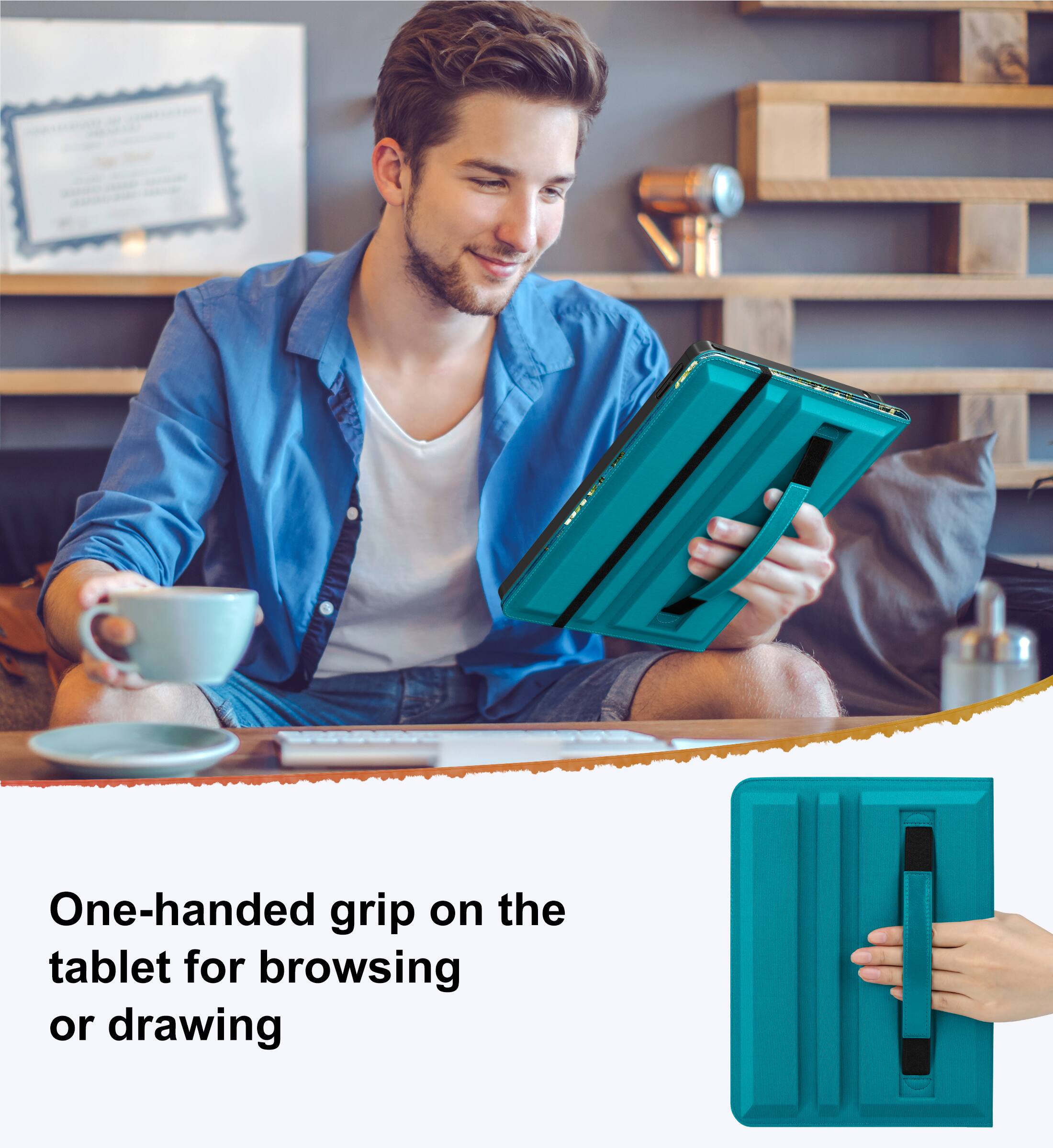 One-handed grip on the tablet for browsing or drawing