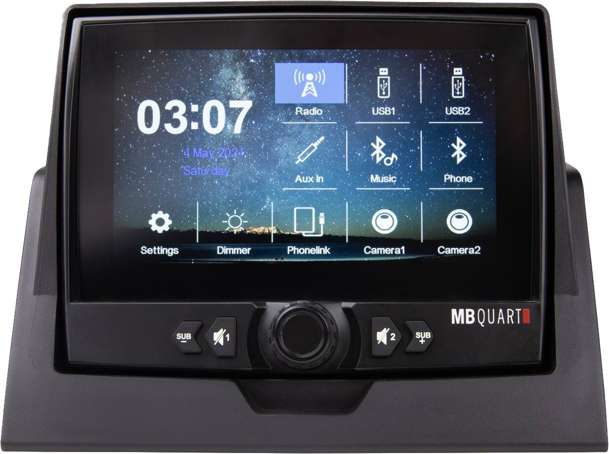 03:07, 4 May 2024, Saturday, Radio, Aux In, USB1, Music, USB2, Phone, Settings, Dimmer, Phonelink, Camera1, Camera2, SUB 1, SUB 2, SUB +, MB QUART