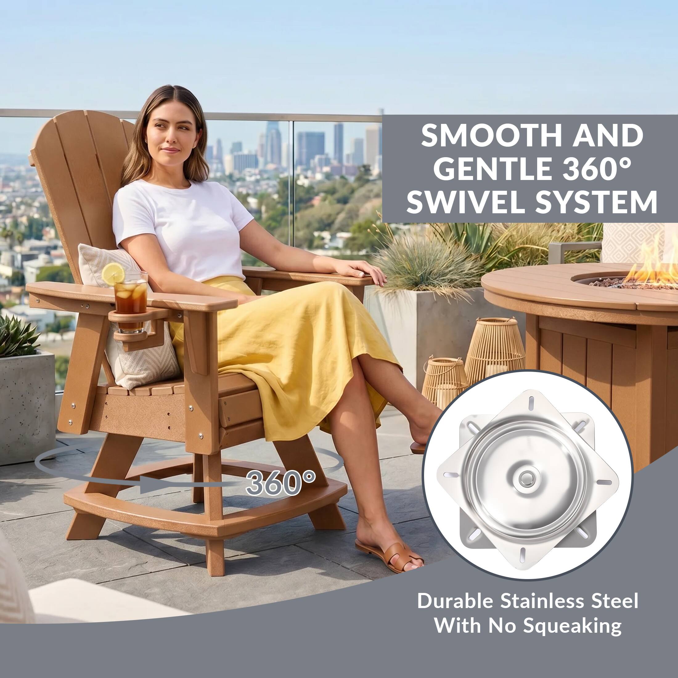SMOOTH AND GENTLE 360° SWIVEL SYSTEM  
360°  
Durable Stainless Steel With No Squeaking