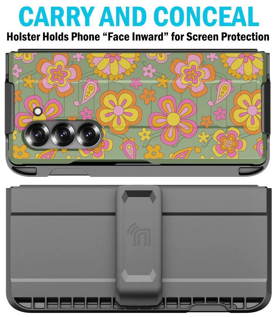 CARRY AND CONCEAL  
Holster Holds Phone "Face Inward" for Screen Protection