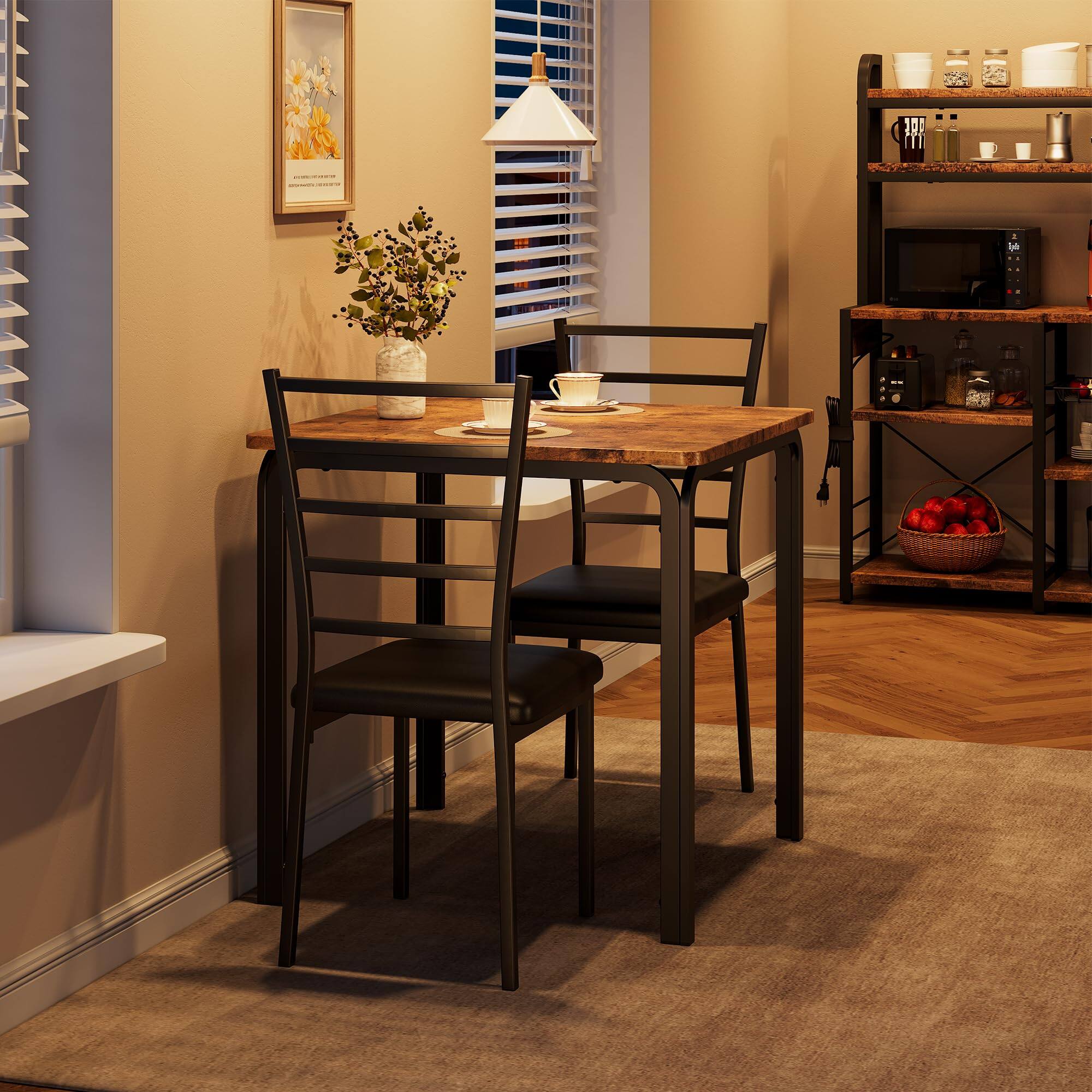 Left. Homhougo - Dining Table for 2, Small Table and Chairs Set of 2, Dinette Set for 2 - Brown.