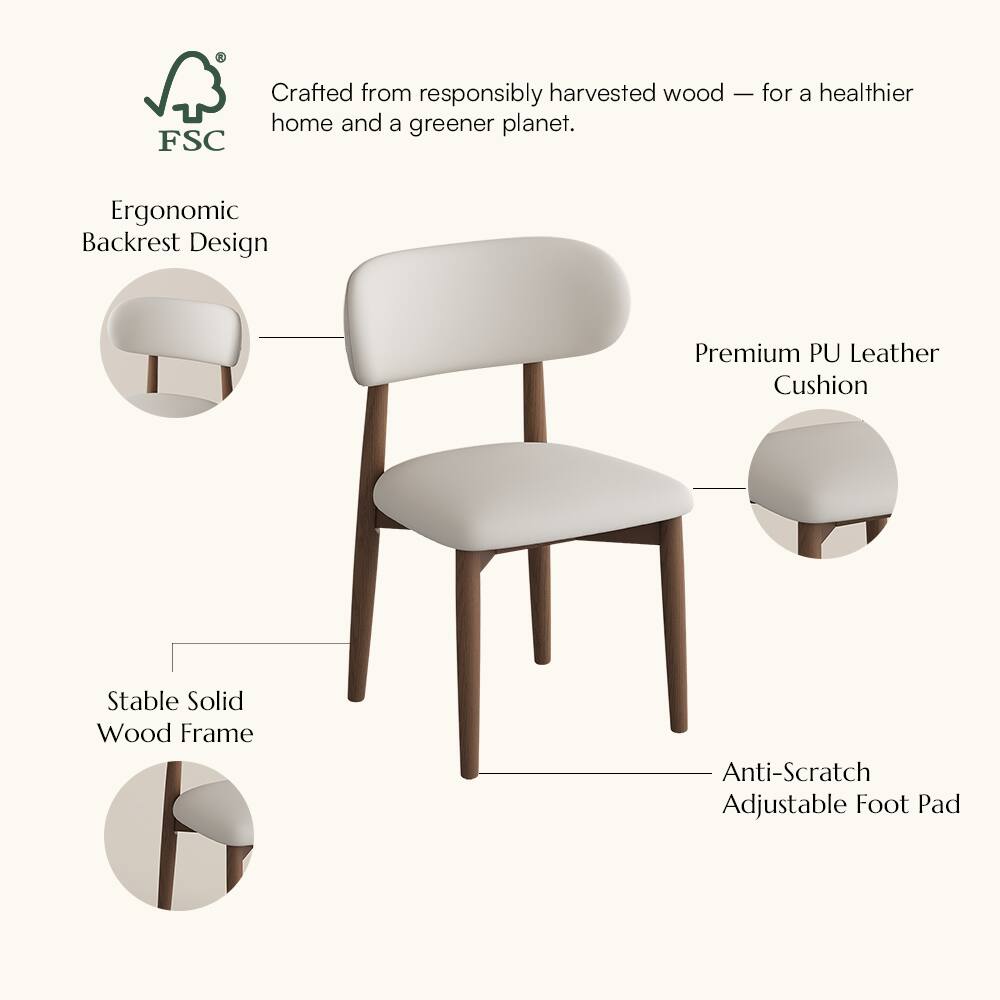 FSC Crafted from responsibly harvested wood — for a healthier home and a greener planet.

Ergonomic Backrest Design

Premium PU Leather Cushion

Stable Solid Wood Frame

Anti-Scratch Adjustable Foot Pad