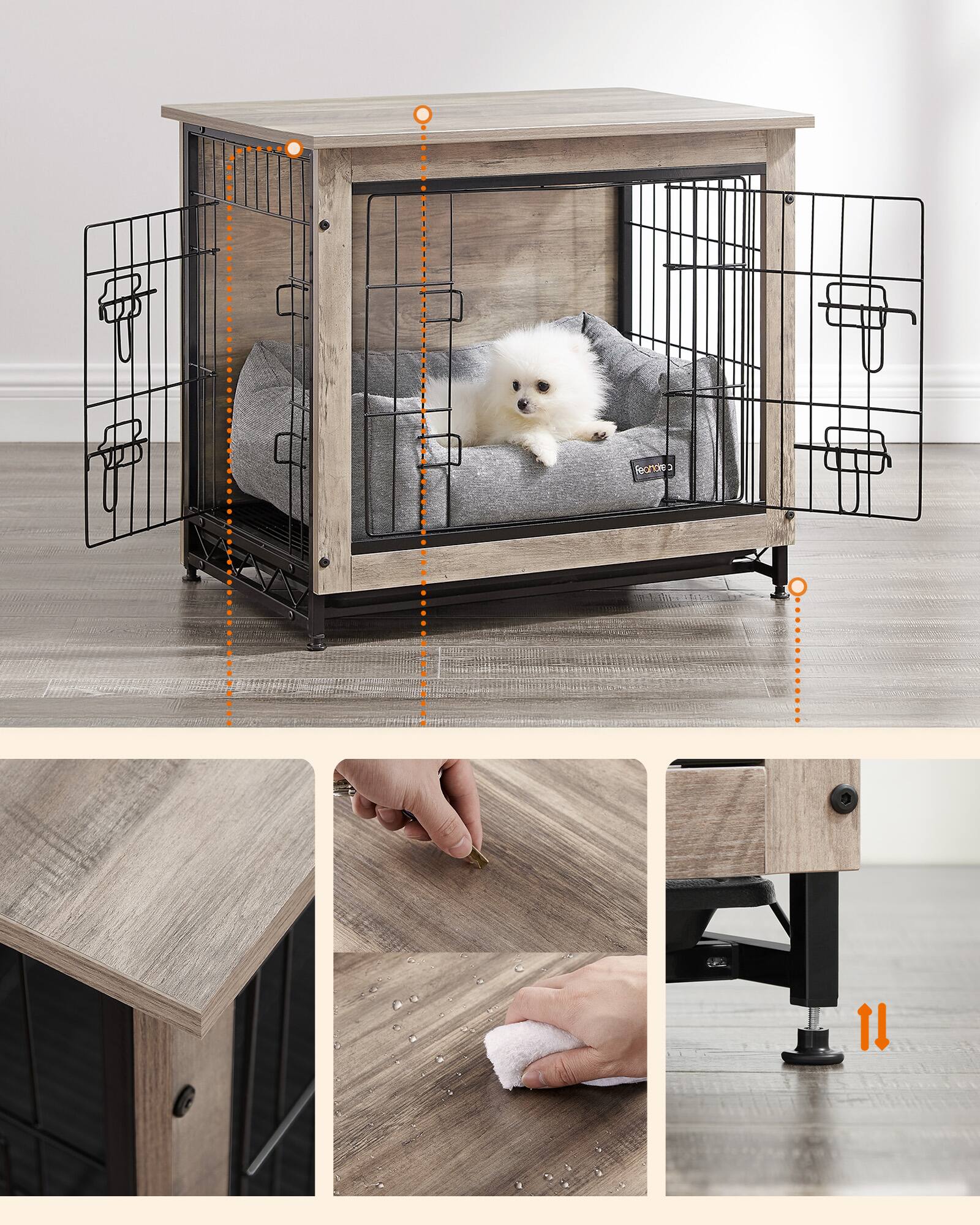 Alt View 5. Songmics Home - Dog Crate Furniture, 27.2 inches Side End Table, Modern Kennel for Dogs Indoor up to 30 lb - Greige.