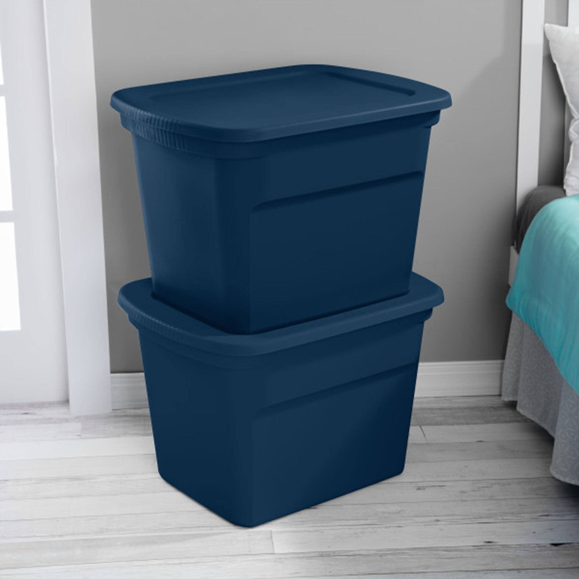 Alt View 2. Sterilite - Sterilite Classic Lidded Stackable 18 Gal Storage Tote Container, Blue, 8 Pack - Marine Blue.