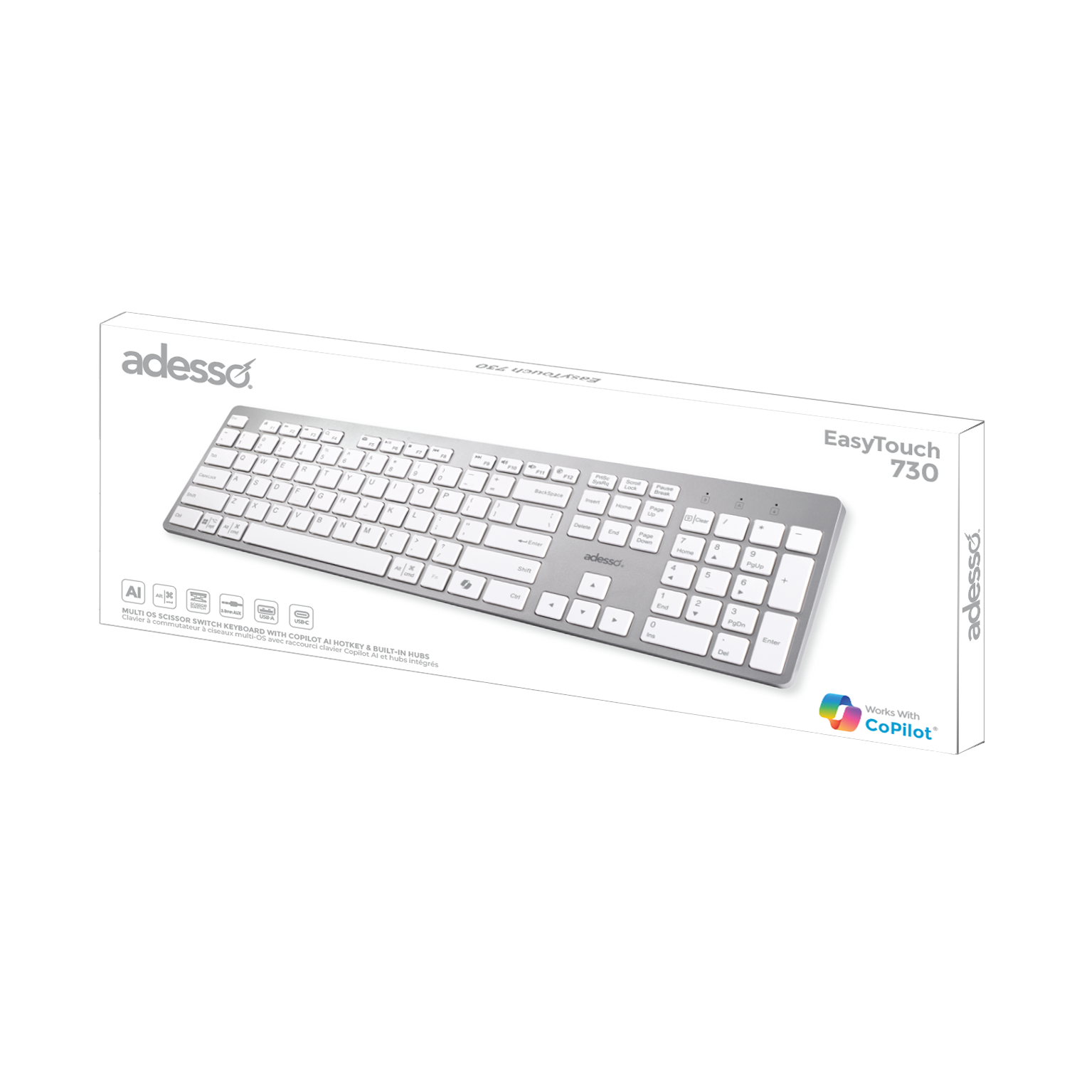 adesso
MULTI SCANNER SWITCH KEYBOARD WITH COPILOT HOTKEYS & BUILT-IN HUBS
EasyTouch 730
Works with CoPilot