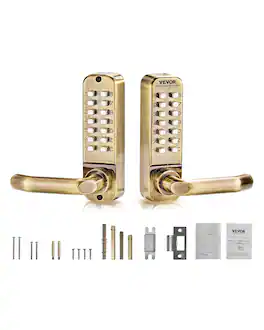VEVOR - Mechanical Keyless Entry Door Lock, 14 Key Mechanical Door Lock, Mechanical Keypad Door Lock with Handle - Gold