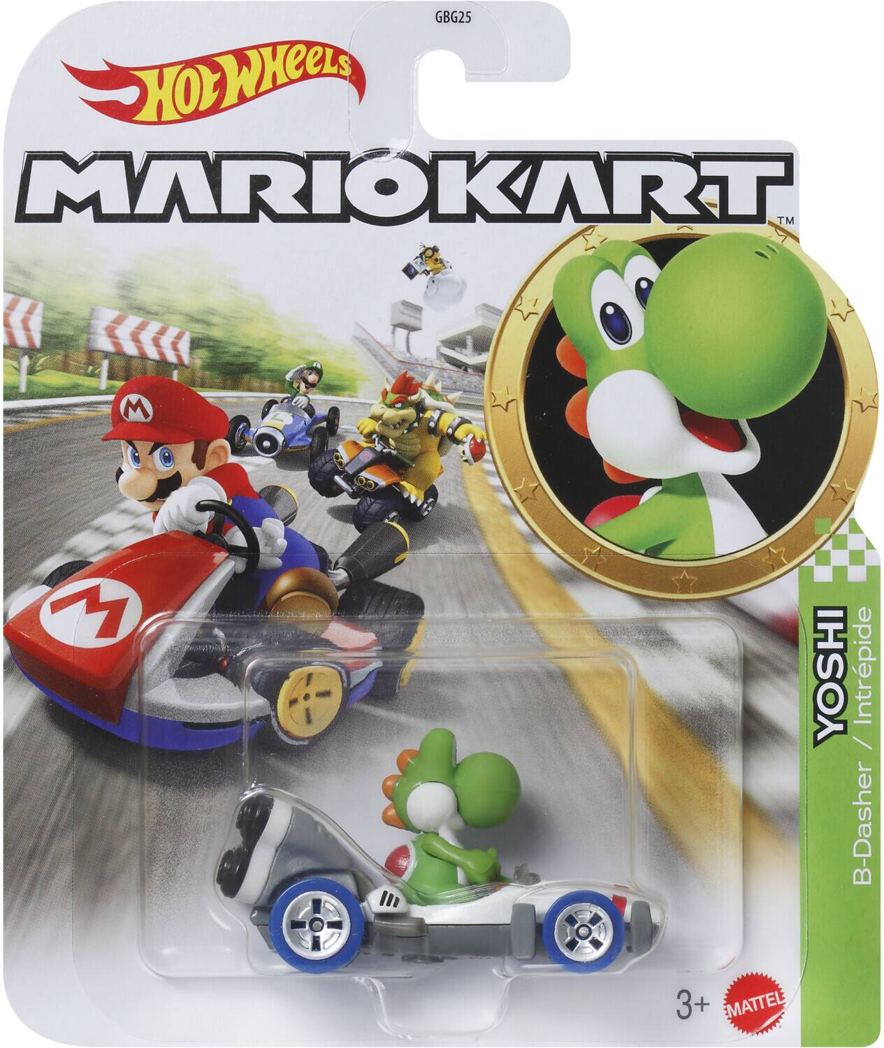 GBG25  
Hot Wheels Mario Kart  
Yoshi / B-Dasher  
Intrepide  
3+  
Mattel