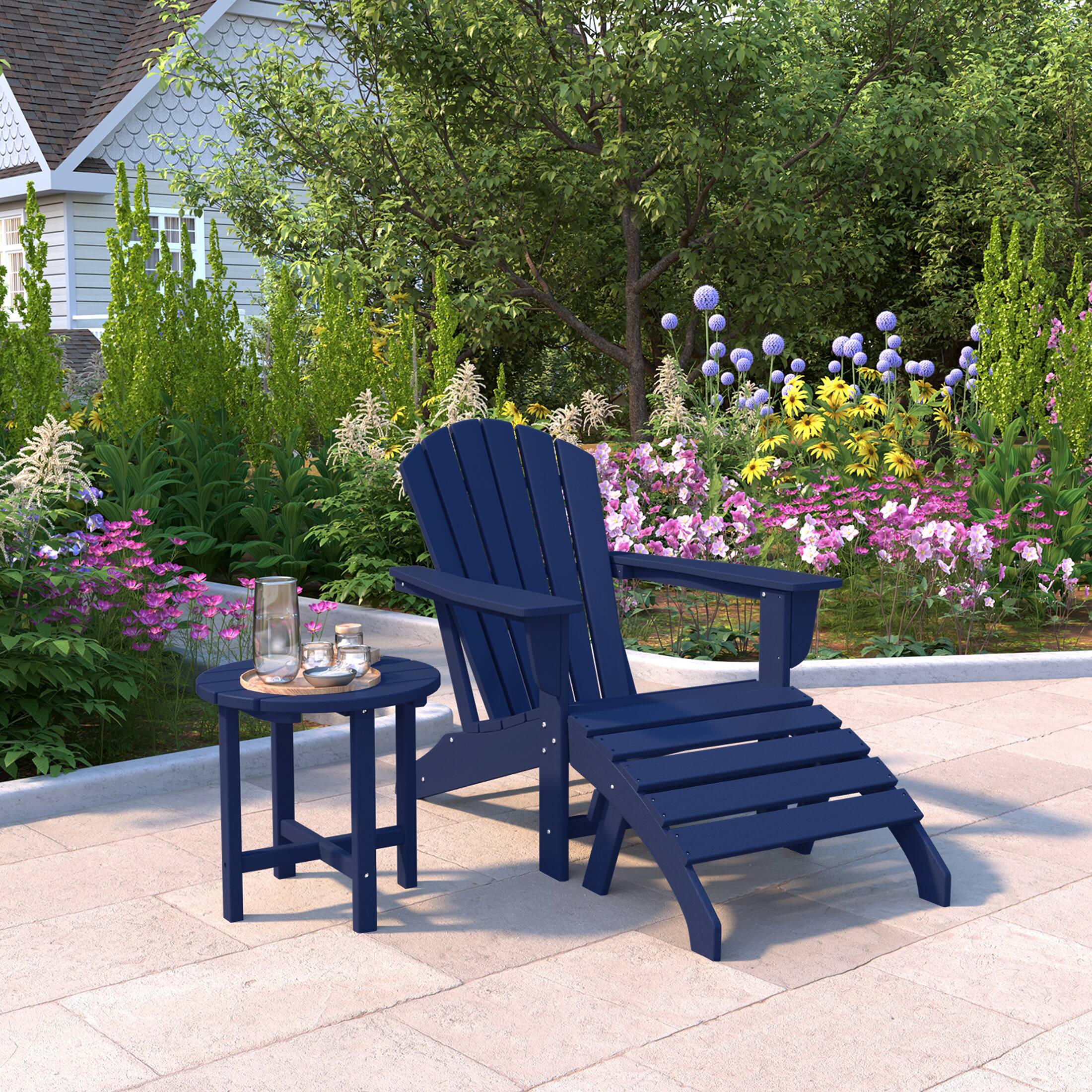 Angle. WestinTrends - WestinTrends Dylan Outdoor Adirondack Chair With Ottoman And Side Table 3-Piece Set - Navy Blue.