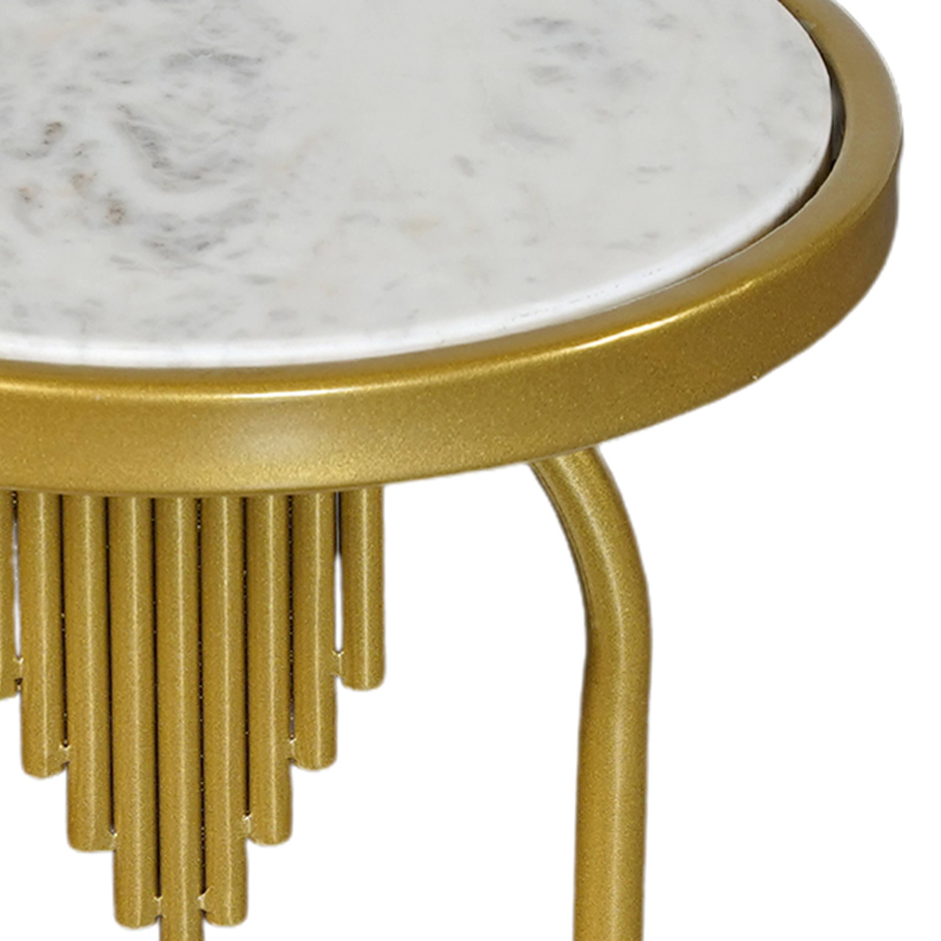 Alt View 1. Manhattan Lane - Soho Side End Table with Round Marble Top, Gold Oblong Frame, 21-Inch Height - Gold, White.