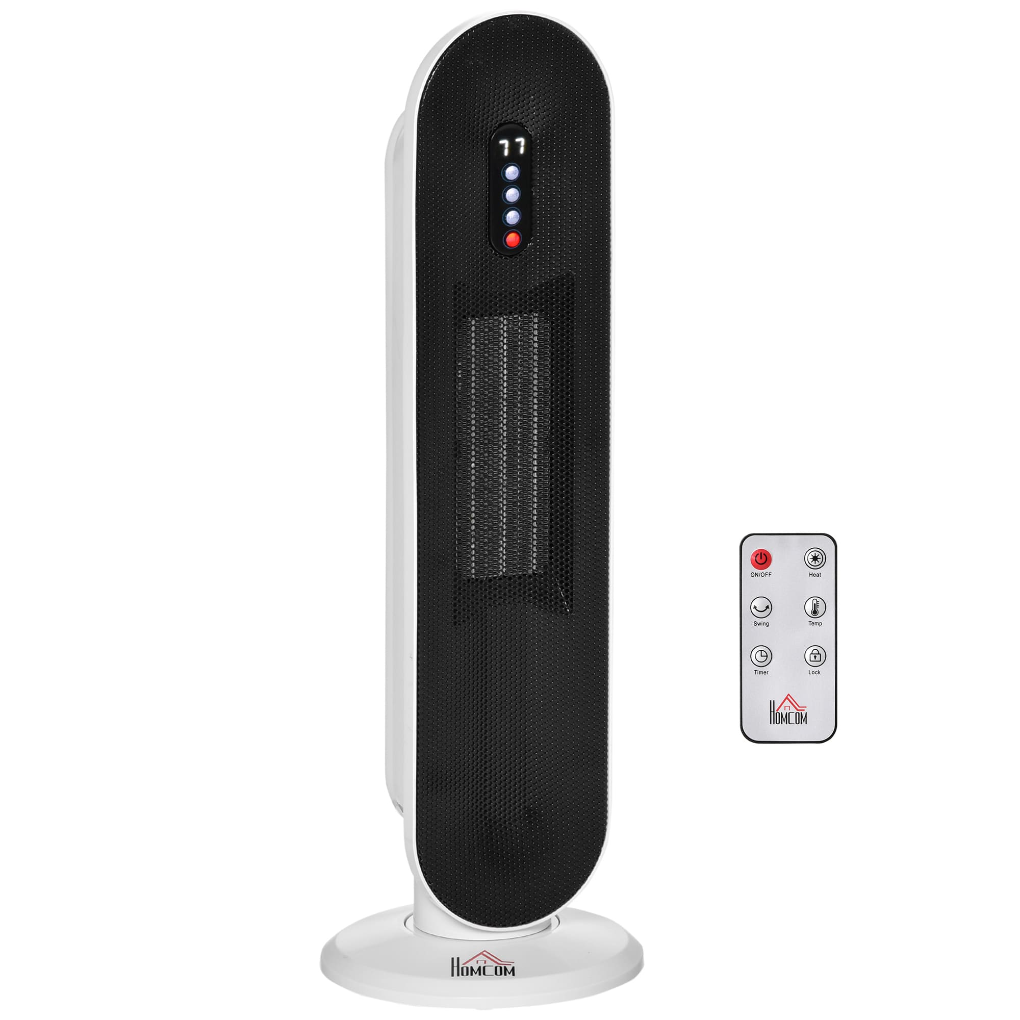 Front. Homcom - Oscillating Ceramic Tower Indoor Space Heater for Home, Adjustable Thermostat, 24H Timer & Remote Control - White, Black.