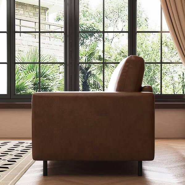 Alt View 8. luck idea - 80.31" Mid-Century 3-Seater Faux Leather Sofa, Waterproof Brown PU Couch with 2 Bolster Pillows for Living Room Office - Brown.