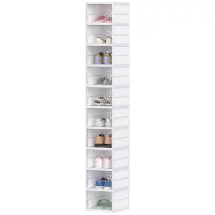 Front. Homcom - Plastic Shoe Boxes, 10 Pack Foldable Shoe Storage Boxes with Clear Door, No Assembly - White.